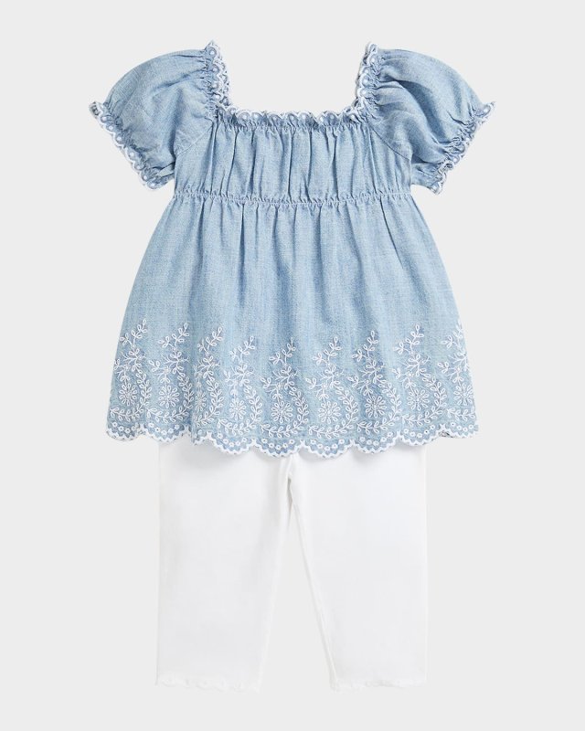 Girl's Chambray Leggings Set, Size 3M-24